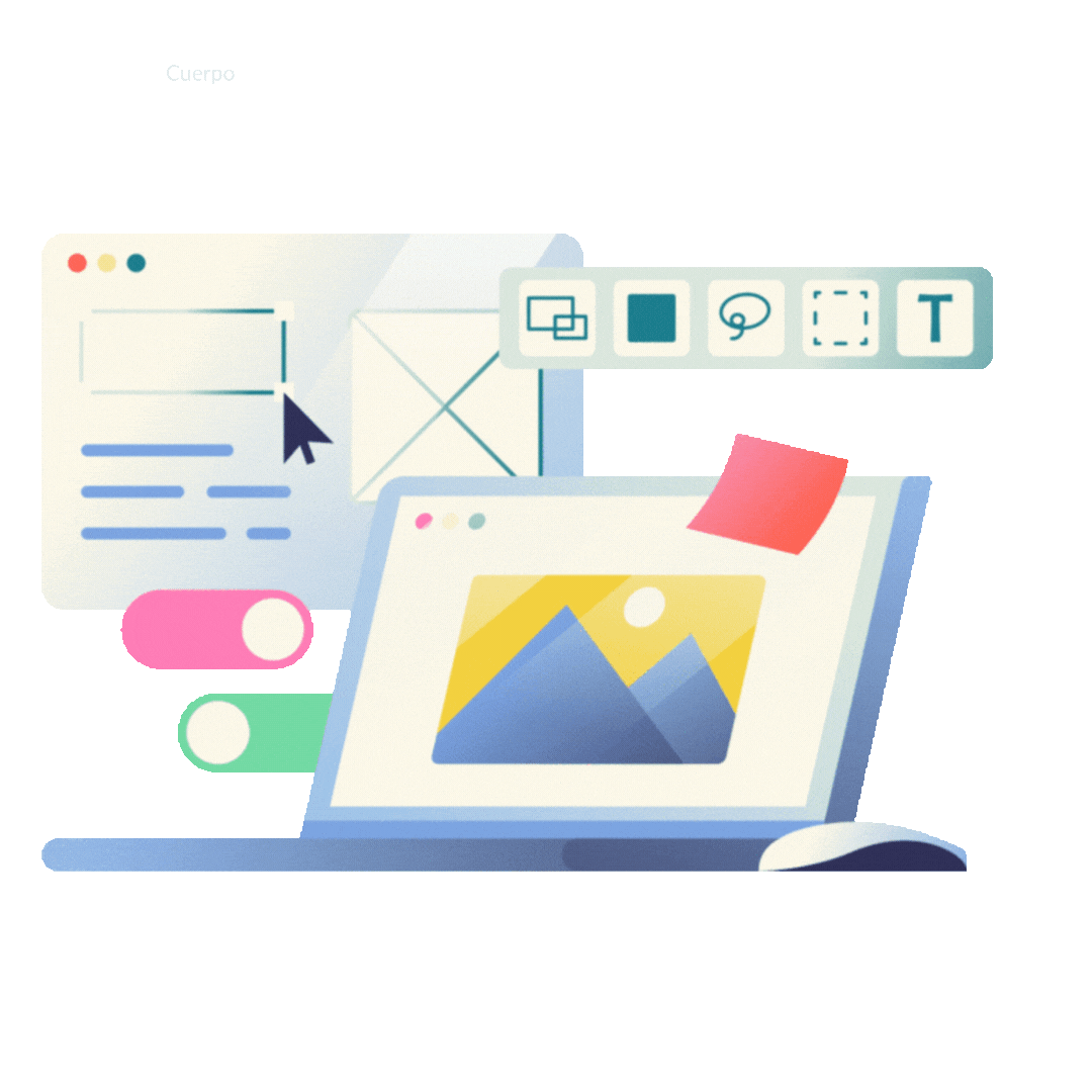 Proceso visual de diseño web con enfoque en usabilidad y estética Ilustración de diseño de interfaz web con herramientas gráficas