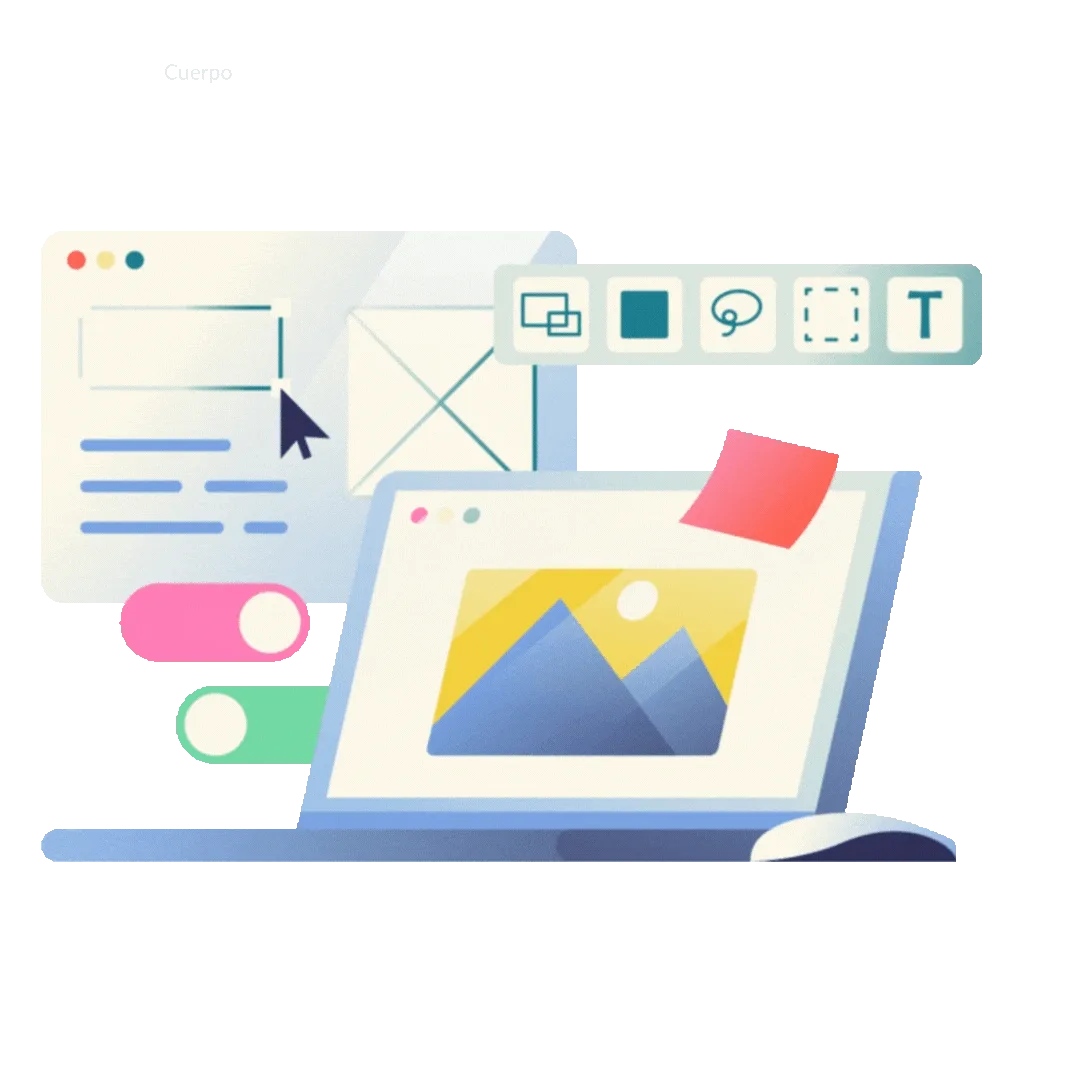 Proceso visual de diseño web con enfoque en usabilidad y estética Ilustración de diseño de interfaz web con herramientas gráficas