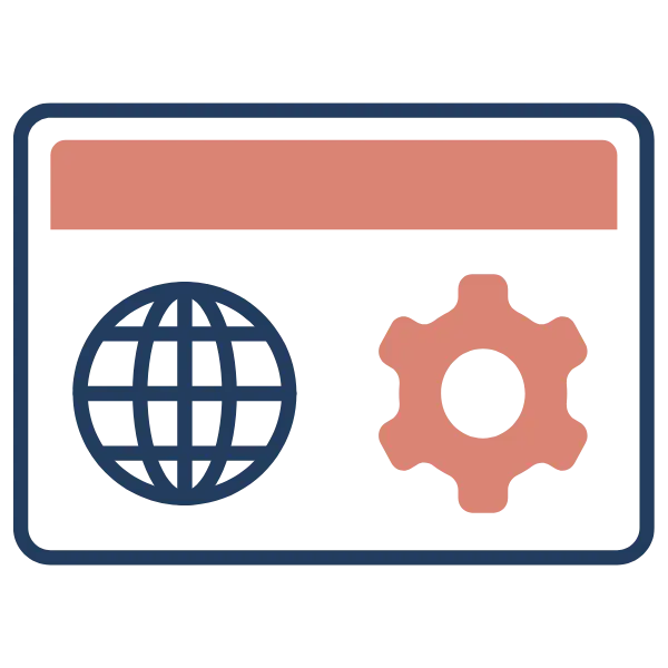 Icono con globo terráqueo y engranaje representando configuración de una web