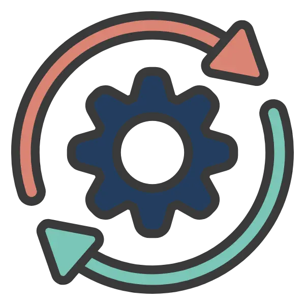Representación visual del servicio de rediseño web con flechas circulares y engranaje