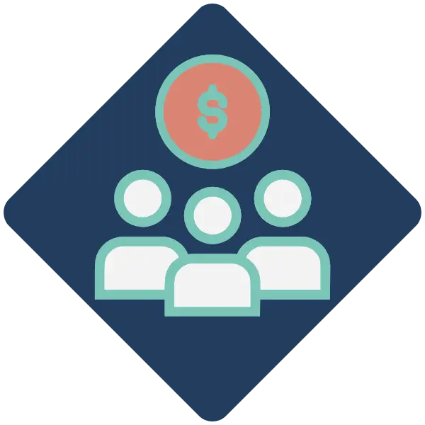 Icono de conversión web con usuarios y símbolo de dinero