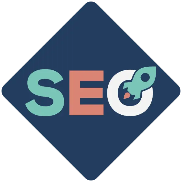 Ilustración de la palabra SEO con cohete, simbolizando crecimiento en buscadores