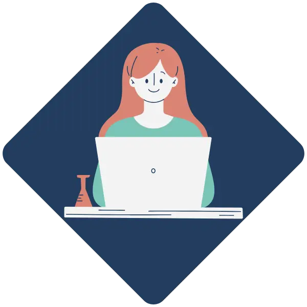 Ilustración de diseñadora web freelance en Barcelona frente al portátil